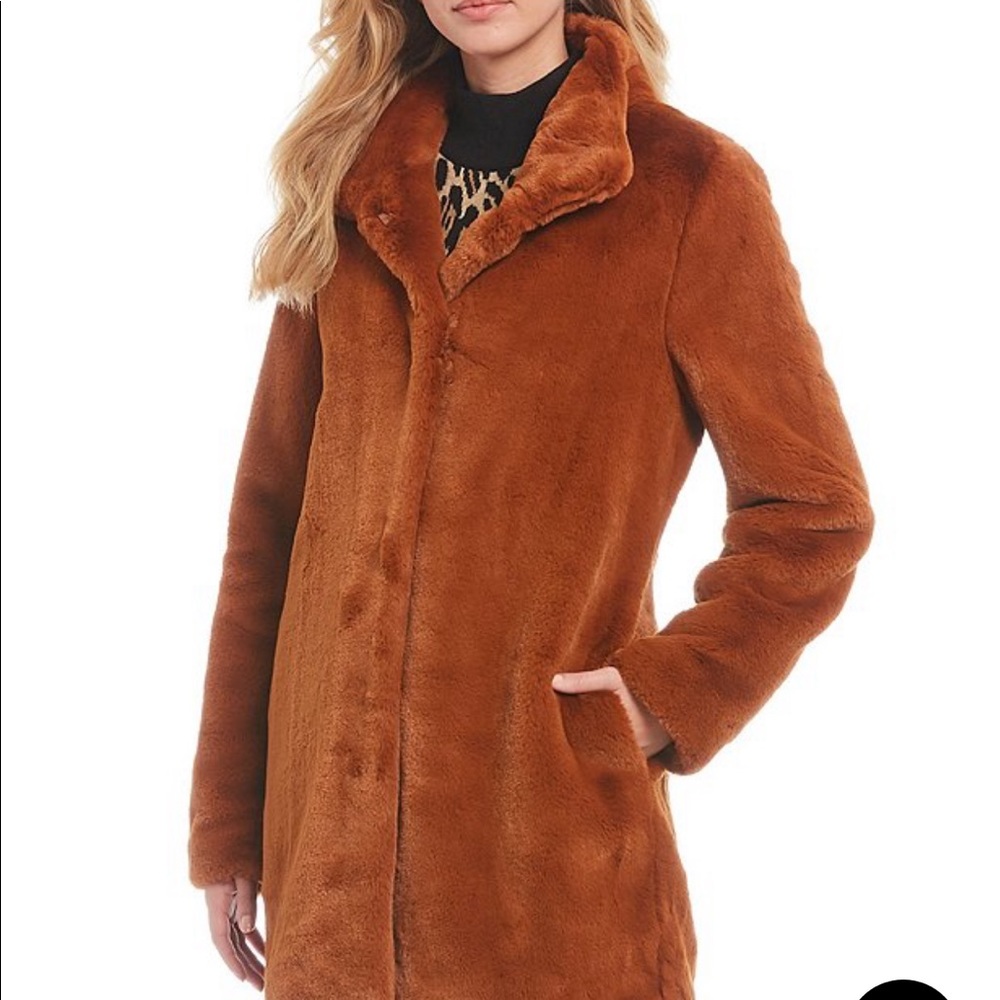 Calvin Klein Stand Collar Faux Fur Coat - Picture 6 of 8